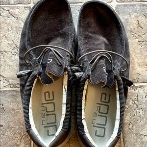 Brown corduroy Hey Dude shoes. Worn 3 times. Like new, great shape. Smoke free